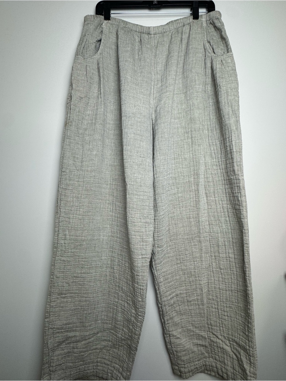Kleen Wide Leg Cotton-Blend Gauze Textured Pants in Light Gray